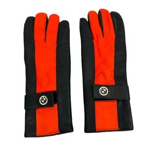 Roeckl BMW Riding Gloves 9 / 9.5 Black Safety Orange Adjustable Snap Lined Moto